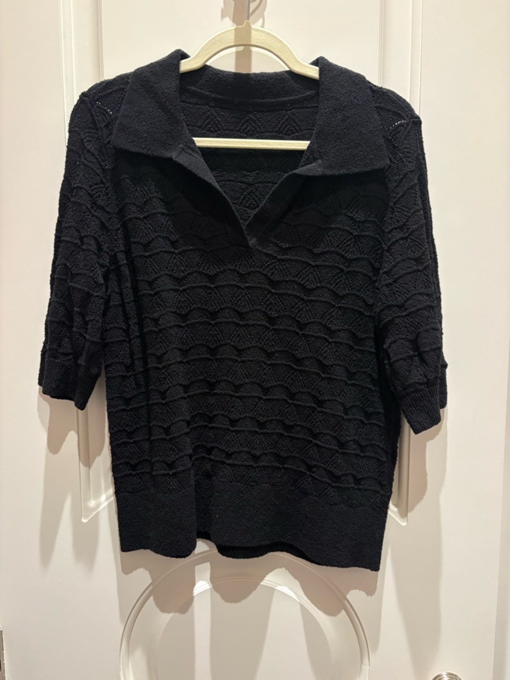 Talbots Black Short Sleeve Collared Knit Top